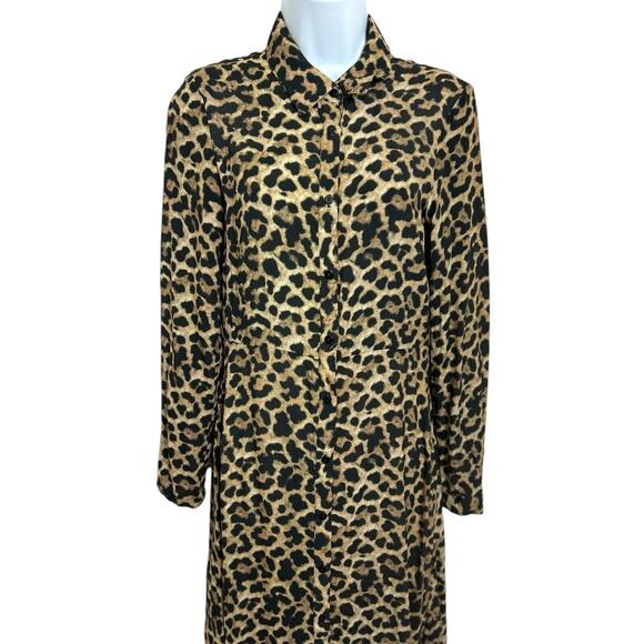 Zara Woman Animal Print Long Maxi Dress Sz XS Button Front Long-Sleeve Fashion - Picture 4 of 7